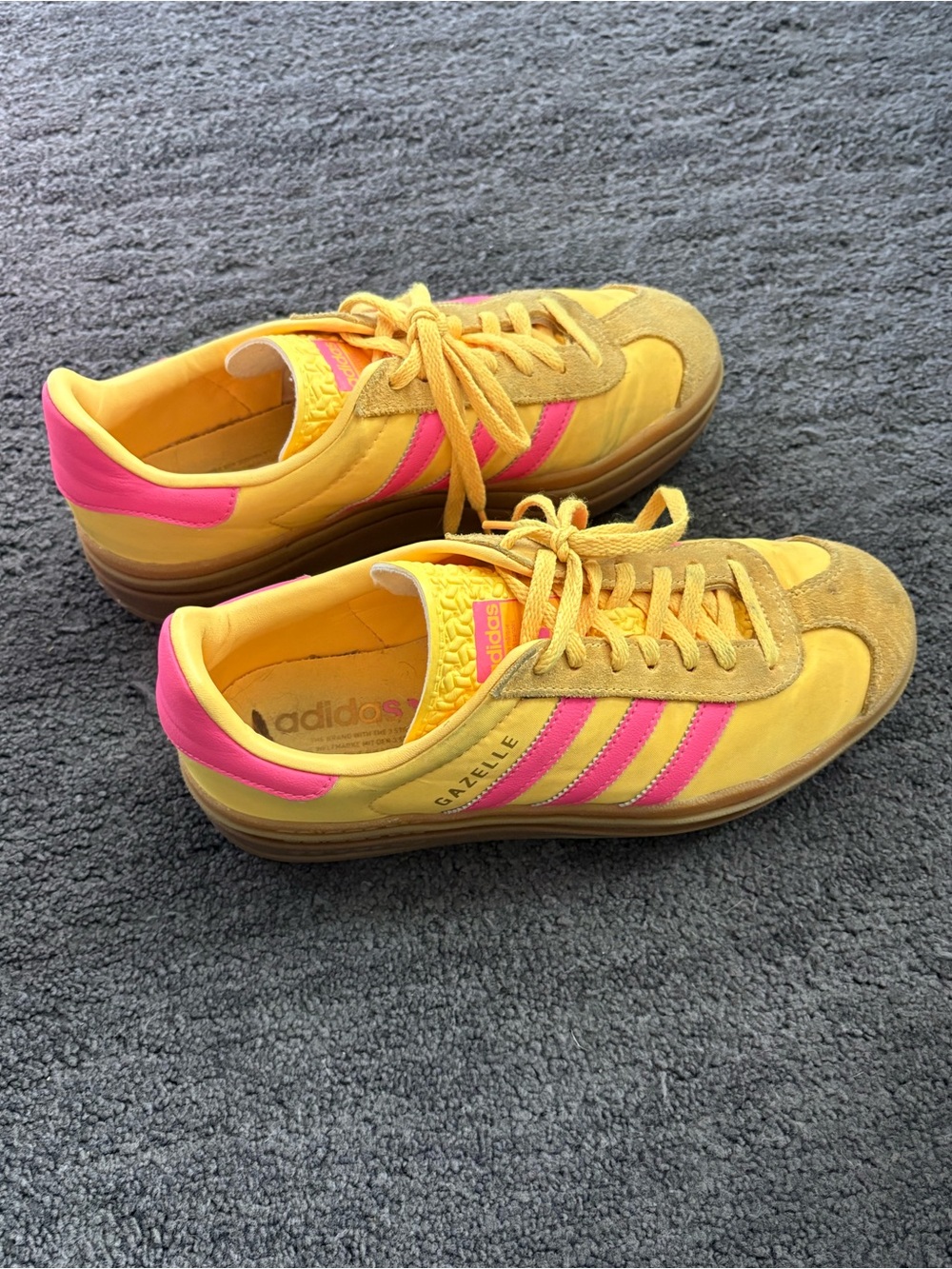 adidas Gazelle Women’s Yellow with Pink Accent Sneakers - Picture 2 of 6